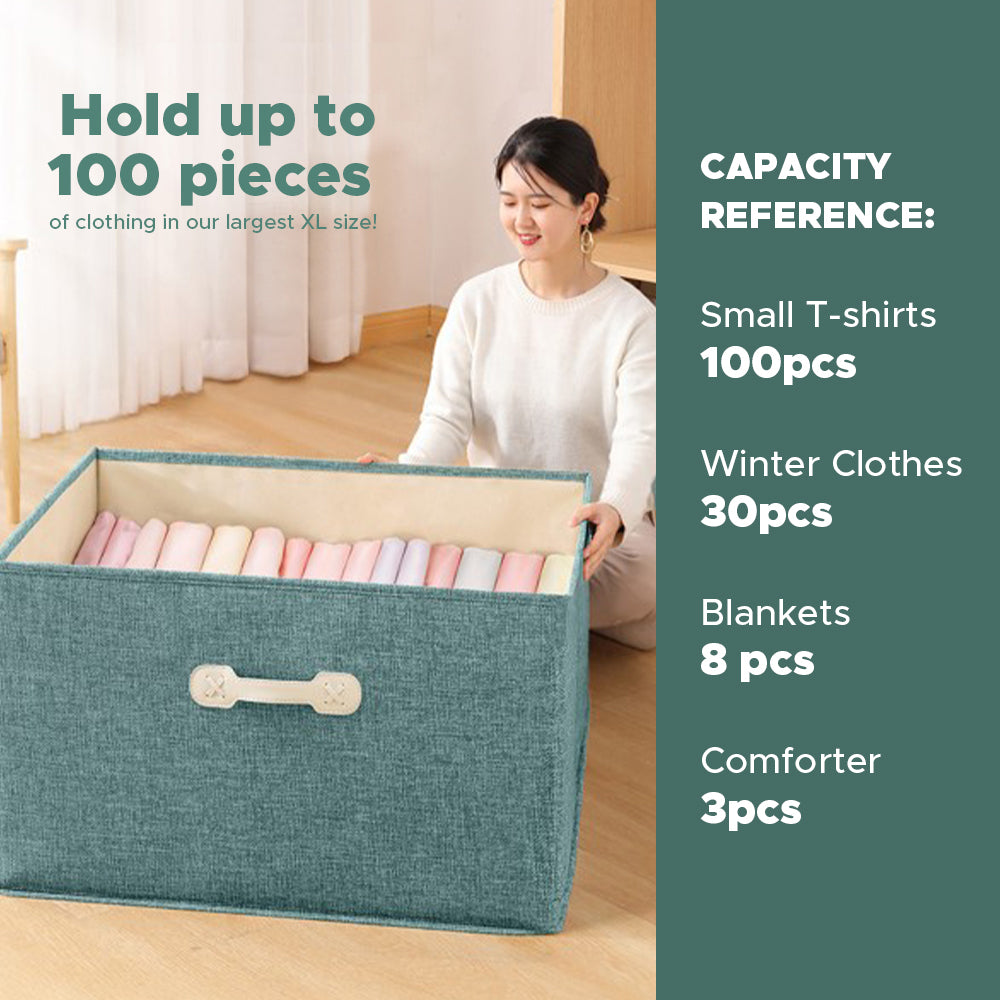 [Morilins Home] Collapsible Storage Organization Box - Rigid Linen Fabric Storage with Cover & Leather Handle - Perfect for Space-Saving Storage Solutions - Bloom Concept