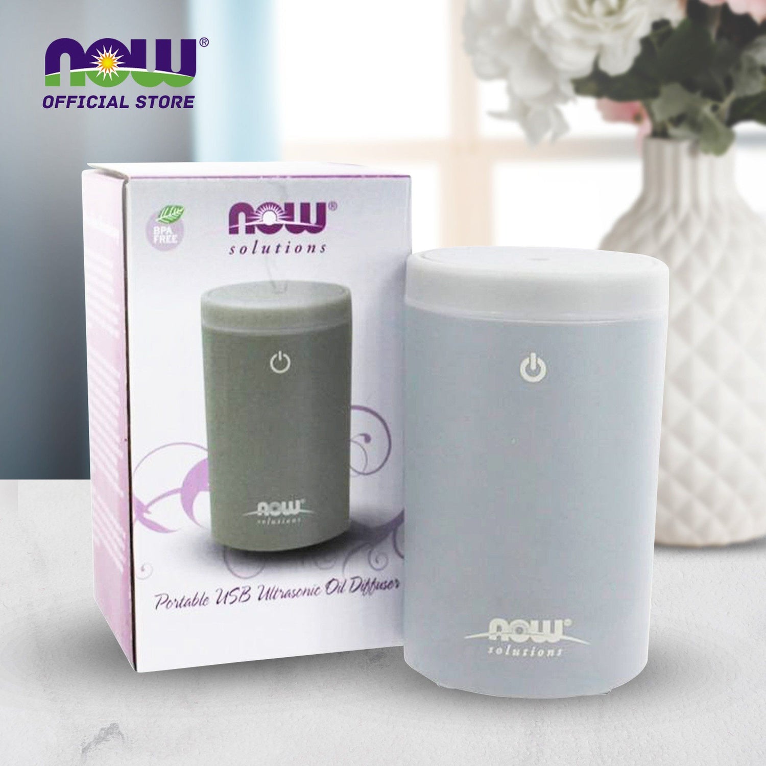 NOW Essential Oils, Portable USB Ultrasonic Aromatherapy Oil Diffuser, Extremely Quiet and Heat Free, Travel Friendly Diffuser Diffuser NOW Foods USA
