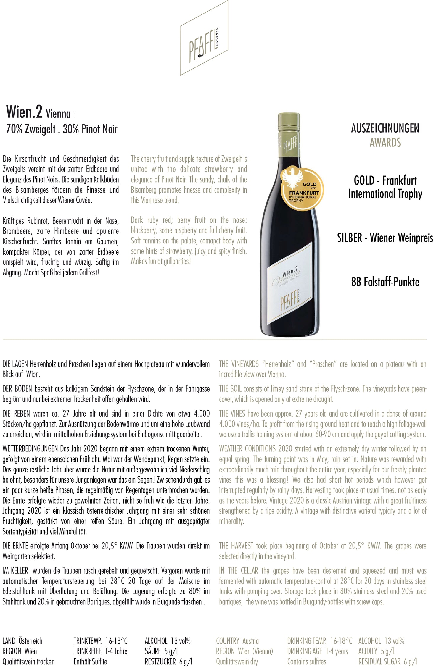 Weingut R&A PFAFFL Wien. 2 Zweigelt/Pinot Noir 2019 - Bloom Concept