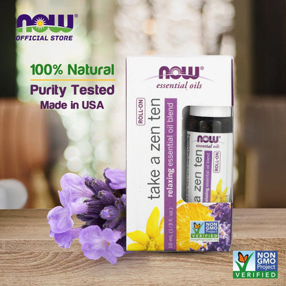 NOW Essential Oils, Take A Zen Ten Roll On, Non-GMO Project Verified, Relaxing Blend, Steam Distilled, Topical Aromatherapy, 10-mL Essential oils NOW Foods USA